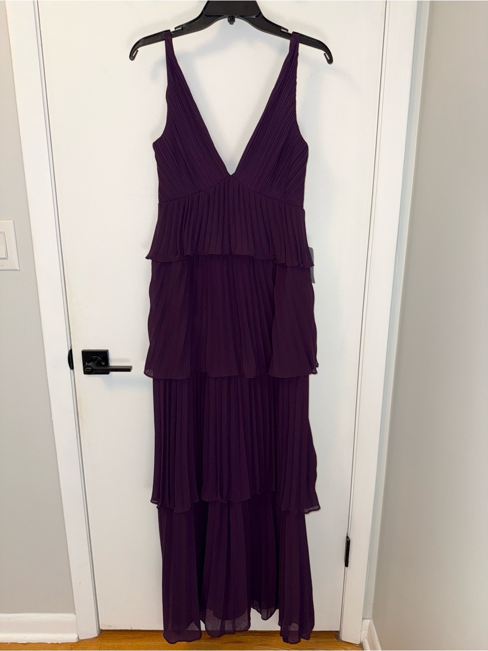 Lulu’s Plunging V-Neck Tiered Maxi Dress in Deep Plum